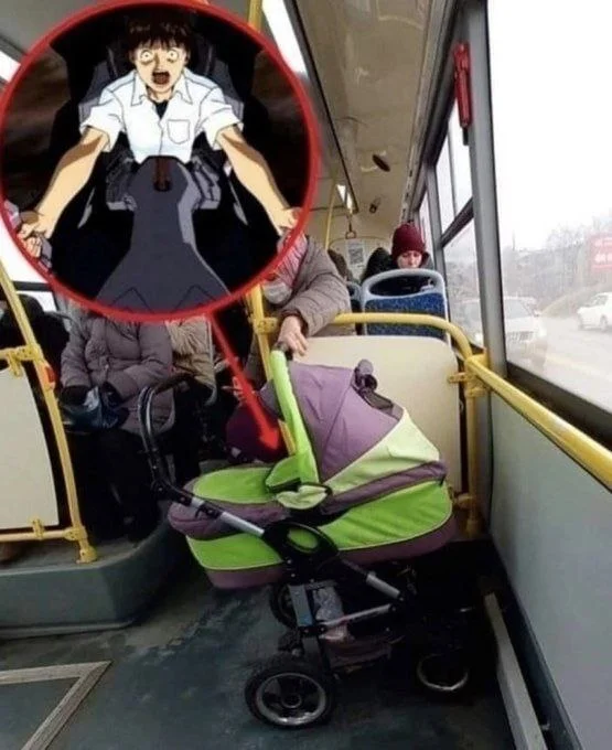 Evangelion in a Russian bus - Anime, Anime memes, Evangelion, Baby carriage