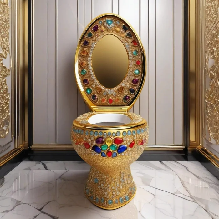 Million Dollar Toilet - My, Art, Neural network art, 3D, Artificial Intelligence, Toilet, Gems, Toilet, Нейронные сети, Gold, Decoration, Push, Diamonds, Humor, Satire, Parody, Longpost, Jewelry, Values