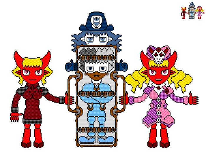 Disciple (Devourer of Demons) - My, Pixel Art, Art, Girls, Men, Men and women, Original character, Demon, Demoness, Girl with Horns, Twins, Sisters, Doctors, Nurses, Psychiatrist