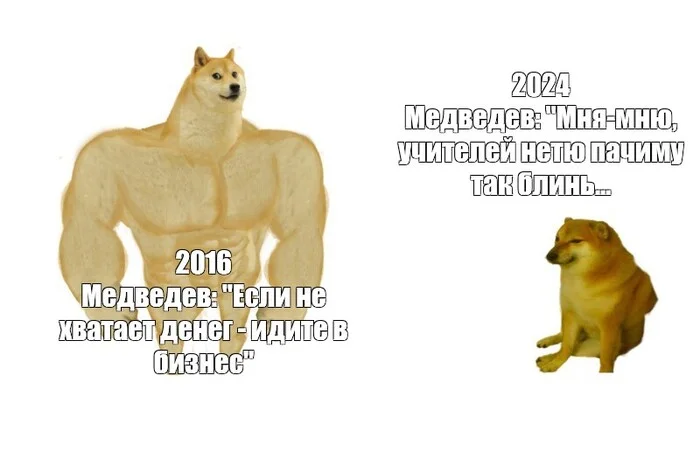 Ответ на пост «Не прошло и 10 лет, Дмитрий Анатольевич...» - Моё, Учитель, Дмитрий Медведев, Образование в России, Зарплата, Доход, Ответ на пост, Политика, Мемы, Картинка с текстом, Собака, Волна постов