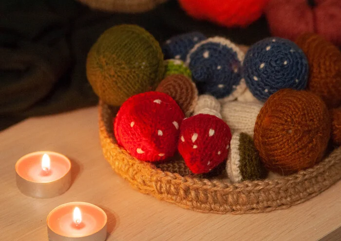 Knitted mushrooms, fly agarics and other relatively edible - My, Fly agaric, Boletus, Mushrooms, Knitting, Decor, Needlework, Handmade, Needlework without process, Interior Design, Knitting