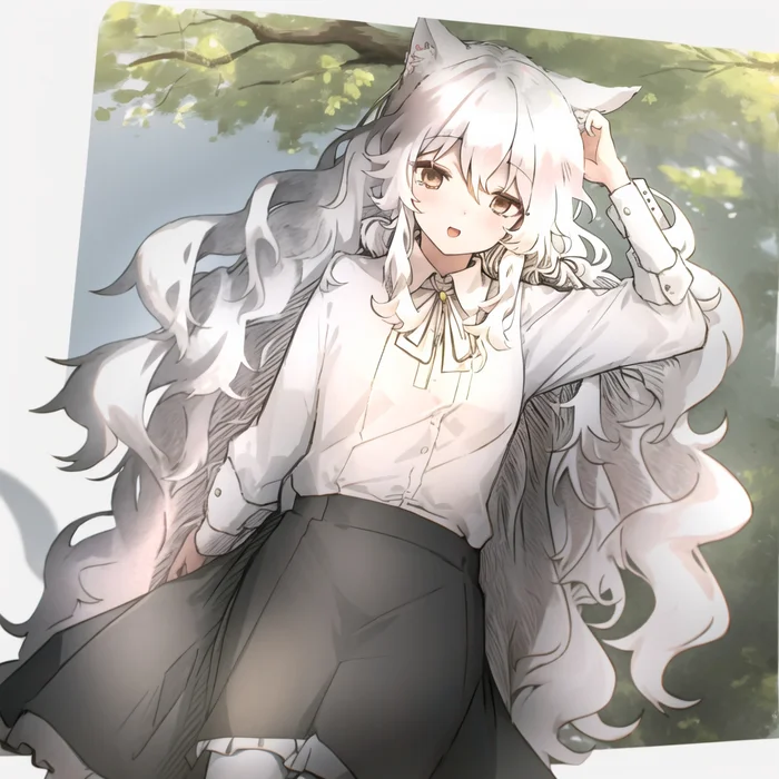 Neko-lotta - My, Anime, Anime art, Stable diffusion, White hair