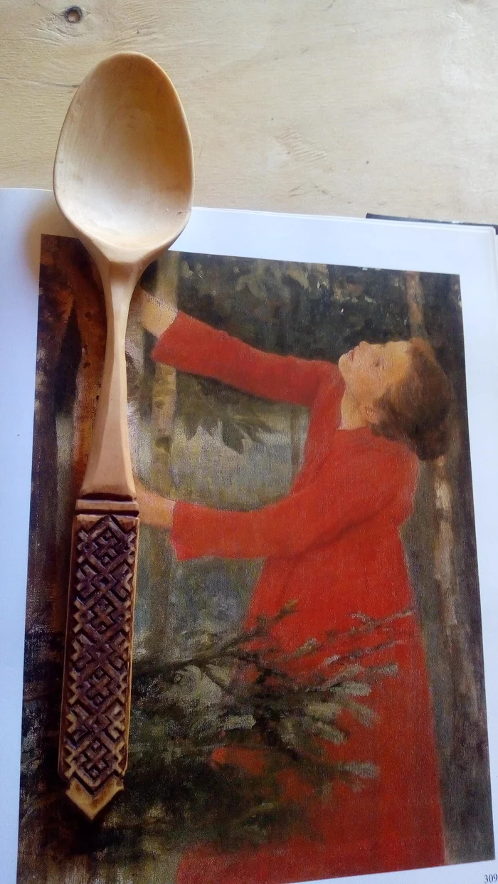 Large maple spoon - My, Wood carving, Wooden spoon, A spoon, Handmade, Needlework without process