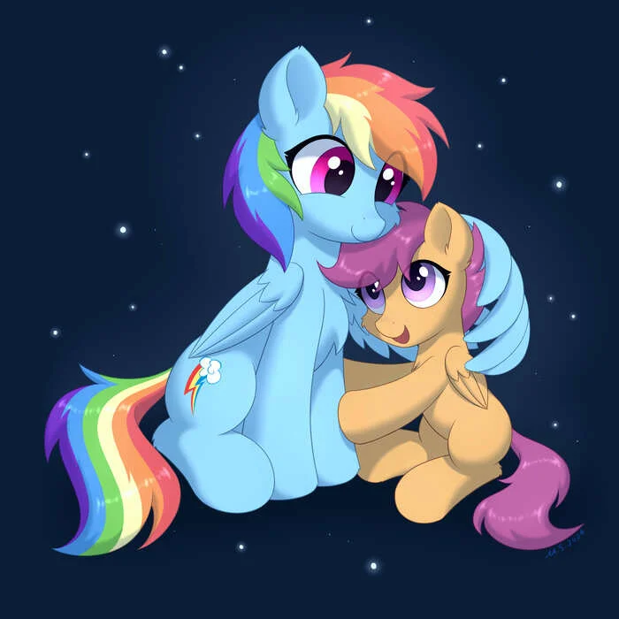 Rainbow and the chick - My little pony, Rainbow dash, Scootaloo, PonyArt, Art