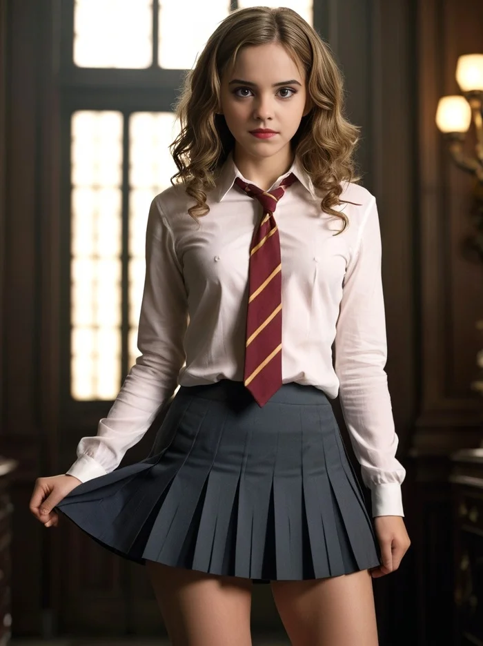 Hermione - My, Art, Neural network art, 3D, Artificial Intelligence, Women, Girls, Hermione, Harry Potter, Schoolgirls, Tights, Mini skirt, The dress, School uniform, A uniform, Form, Нейронные сети, Longpost, Heels, Stockings