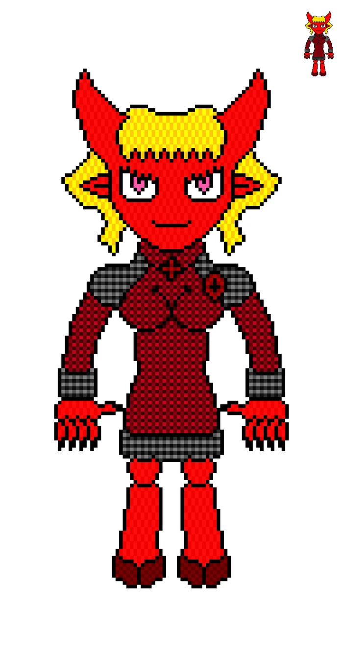 Psychiatrist Lyuda v01 (Demoness) - My, Pixel Art, Art, Original character, Girls, Demon, Demoness, Girl with Horns, Twins, Sisters, Doctors, Psychiatrist