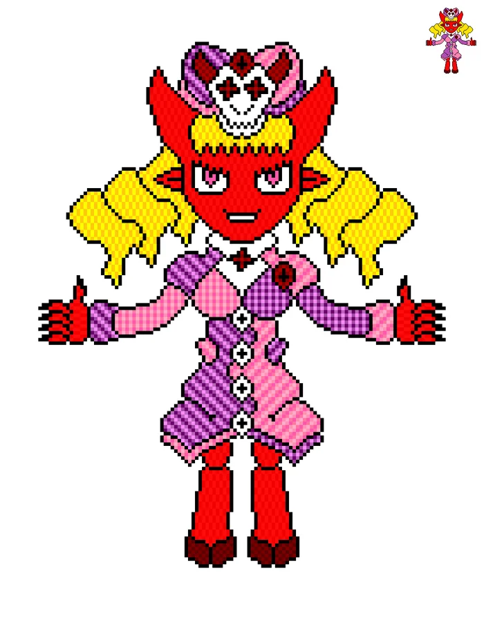 Nurse Lyusya v01 (Demoness) - Моё, Pixel Art, Арт, Original Character, Девушки, Демон, Демонесса, Девушка с рогами, Близнецы, Сестры, Врачи, Медсестры