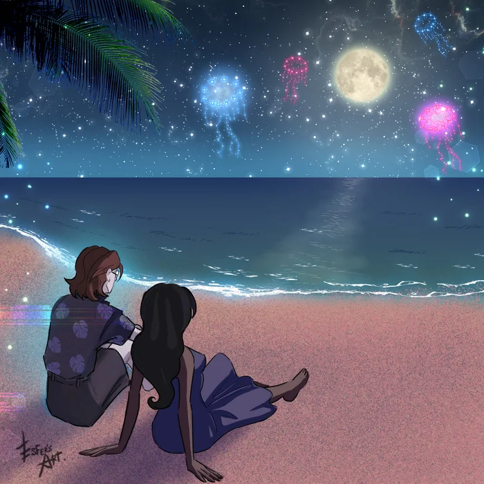 Just a To the Moon Series Beach Episode Fanart - Моё, Цифровой рисунок, To The Moon, Freebird Games, Арт, Иллюстрации, Компьютерные игры, Море