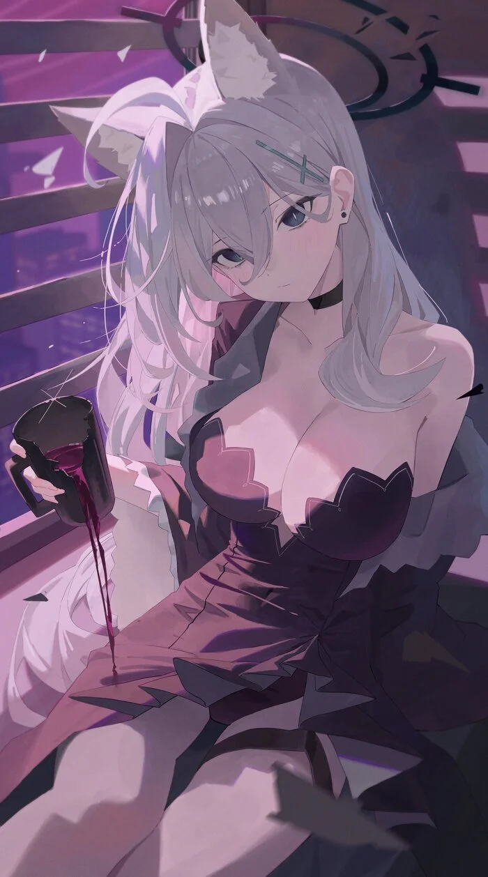 Fragments of the Apocalypse - Anime art, Anime, Girls, Games, Blue archive, Shiroko Terror, Animal ears, Wine, Repeat