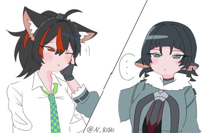 Jane & Zhu Anime Art, , , Zenless Zone Zero, Jane Doe (zzz), Zhu Yuan (zzz), Animal Ears, Twitter ()