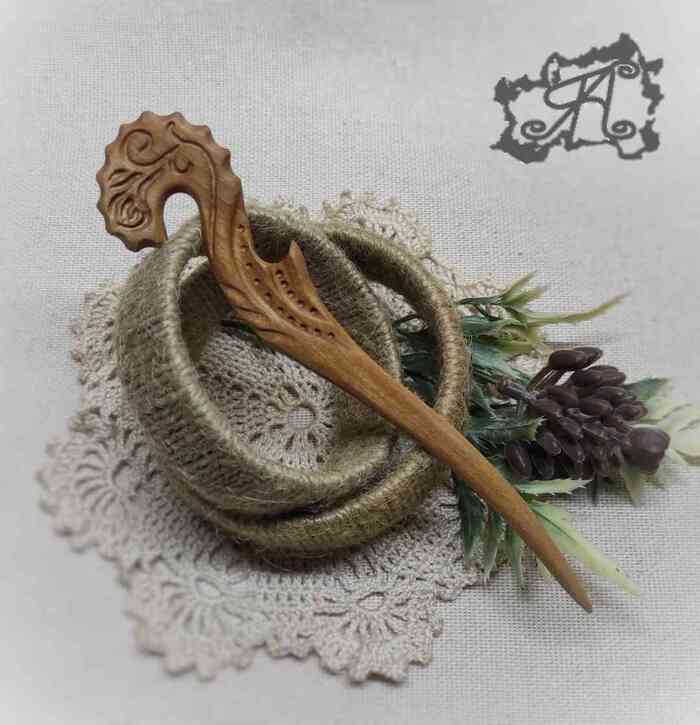 Wooden hairpin - My, Barrette, Handmade, Wood carving, Decoration, Hairpins, Wood products, Longpost, Needlework without process