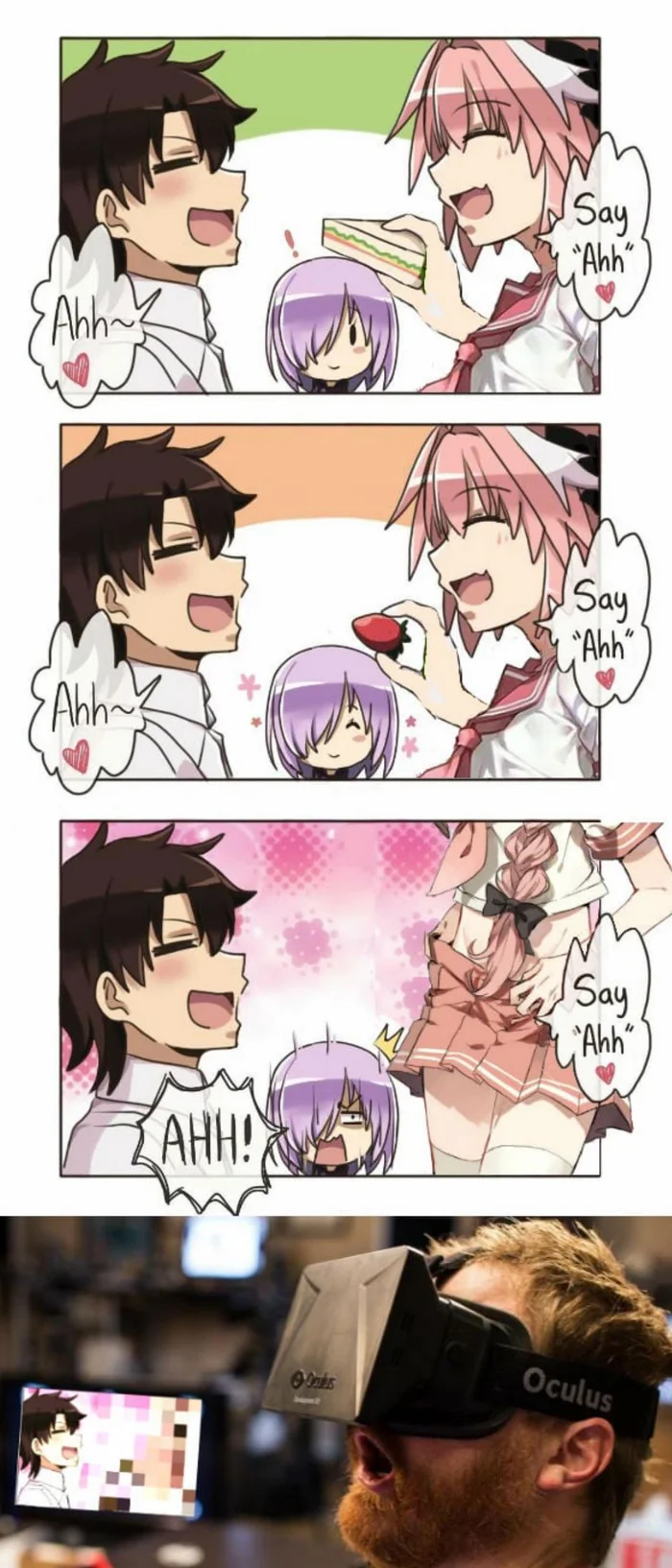 Say Ahh - Anime, Anime art, Anime memes, Astolfo, Fujimaru Ritsuka, Mashu Kyrielight, Fate, Fate apocrypha, Fate grand order, Trapom, Oculus Rift, Virtual reality glasses, Longpost