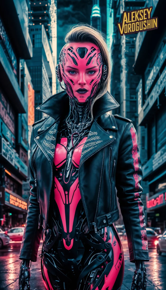 Contemporary artist: Vorogushin Alexey Gennadievich. Cyberpunk girl in a stylish image. AI artist - My, Dall-e, Нейронные сети, Phone wallpaper, Digital, Neural network art, Art, Desktop wallpaper, Cyberpunk, Art, Computer graphics, Modern Art, Robot, Cyborgs, Girls, Artificial Intelligence, Digital drawing, Cover, Longpost