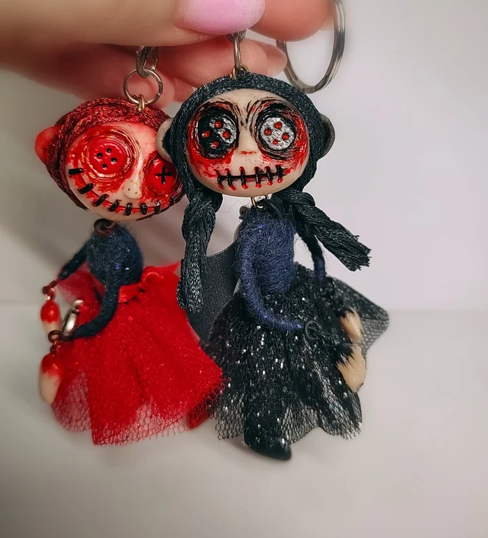 Charming sisters)) - My, Doll, Figurines, Keychain, Needlework without process, Author's toy, Handmade, Creation, Sisters, Victoria, Isabel, Polymer clay, Art, Moscow, Mixed media, Miniature, Longpost, Vertical video, Video