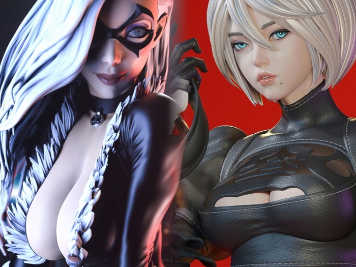 Black Cat  2B:        ? 3D , , , 3D , 3D ,  , , ,  , , Marvel,   (Marvel Comics), Yorha unit no 2 type B, Nier Automata,  ,   , , , 