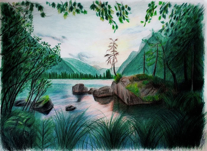 Landscape with colored pencils - My, Images, Drawing, Painting, Art, Traditional art, Landscape, Colour pencils, Pencil drawing, Art, Graphics, Creation, Nature, Artist