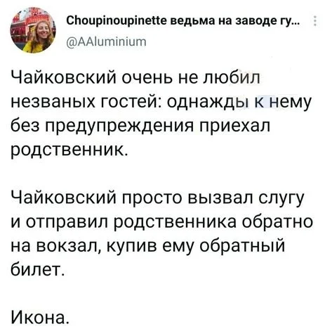 Про гостей - Скриншот, Twitter, Юмор, Незваные гости, Пётр Чайковский