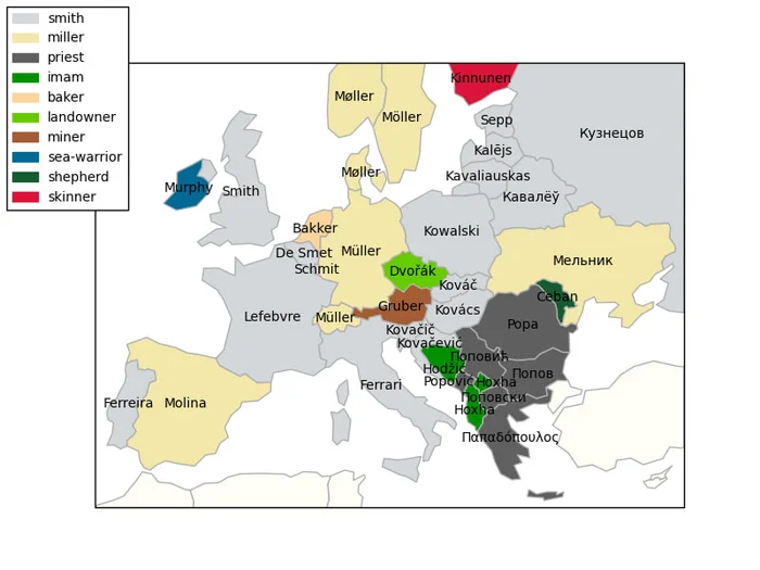 The most popular surnames in Europe - Cards, Surname