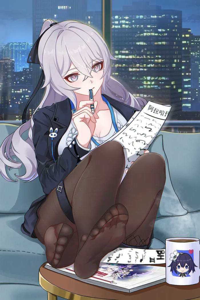 Overtime - Anime art, Anime, Honkai Impact, Bronya Zaychik, Seele Vollerei, Office workers, Longpost, Foot fetish