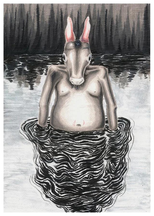 In the quagmire - My, Painting, Artist, Drawing, Pencil drawing, Surrealism, Beginner artist, Colour pencils, Watercolor, Donkey, Thoughts, Future