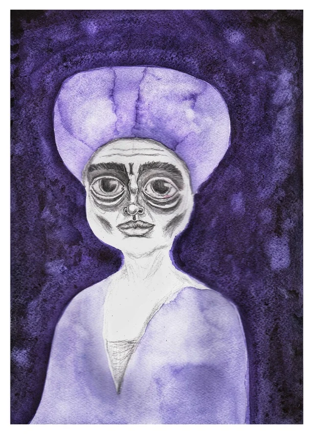 Evening Memory - My, Painting, Beginner artist, Artist, Drawing, Watercolor, Traditional art, Pencil drawing, Purple, East, Girls, Turban