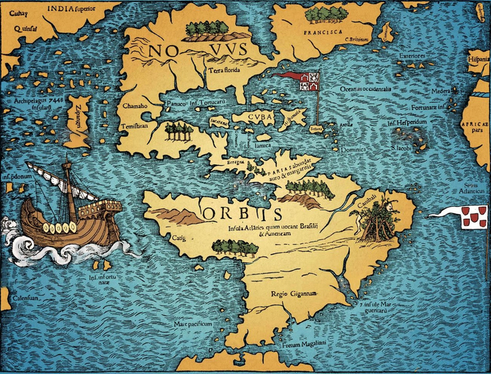 Карта Америк, Северной (частично) и Южной, 1540 г.