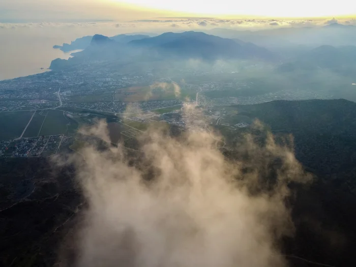 Crimea, Sudak - My, Crimea, Russia, Sky, The photo, Black Sea, Aerial photography, Fog, Longpost