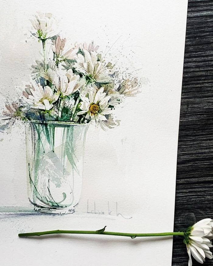 Bouquet, watercolor - My, Images, Watercolor, Flowers, Drawing