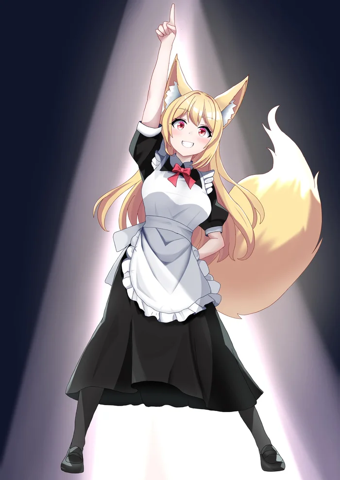 Tail! - Anime, Anime art, Animal ears, Housemaid, Tail, Kitsune, Original character