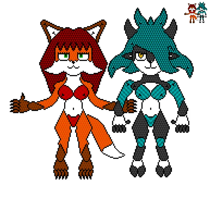 Marusya and Kurumi - Моё, Pixel Art, Furry Art, Арт, Original Character, Девушки, Фурри, Антро, Furry Fox, Лиса, Furry antelope, Антилопа