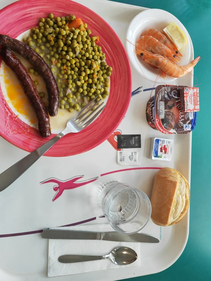 French dining room - My, France, Canteen, Lyceum, Shrimps, Sausages for frying, Food