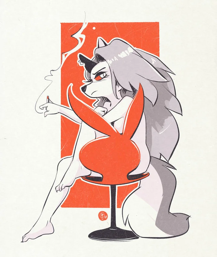 Loona - Edtropolis, Loona, Helluva boss, Furry art, Anthro, Playboy, Furry edge, Cigarettes