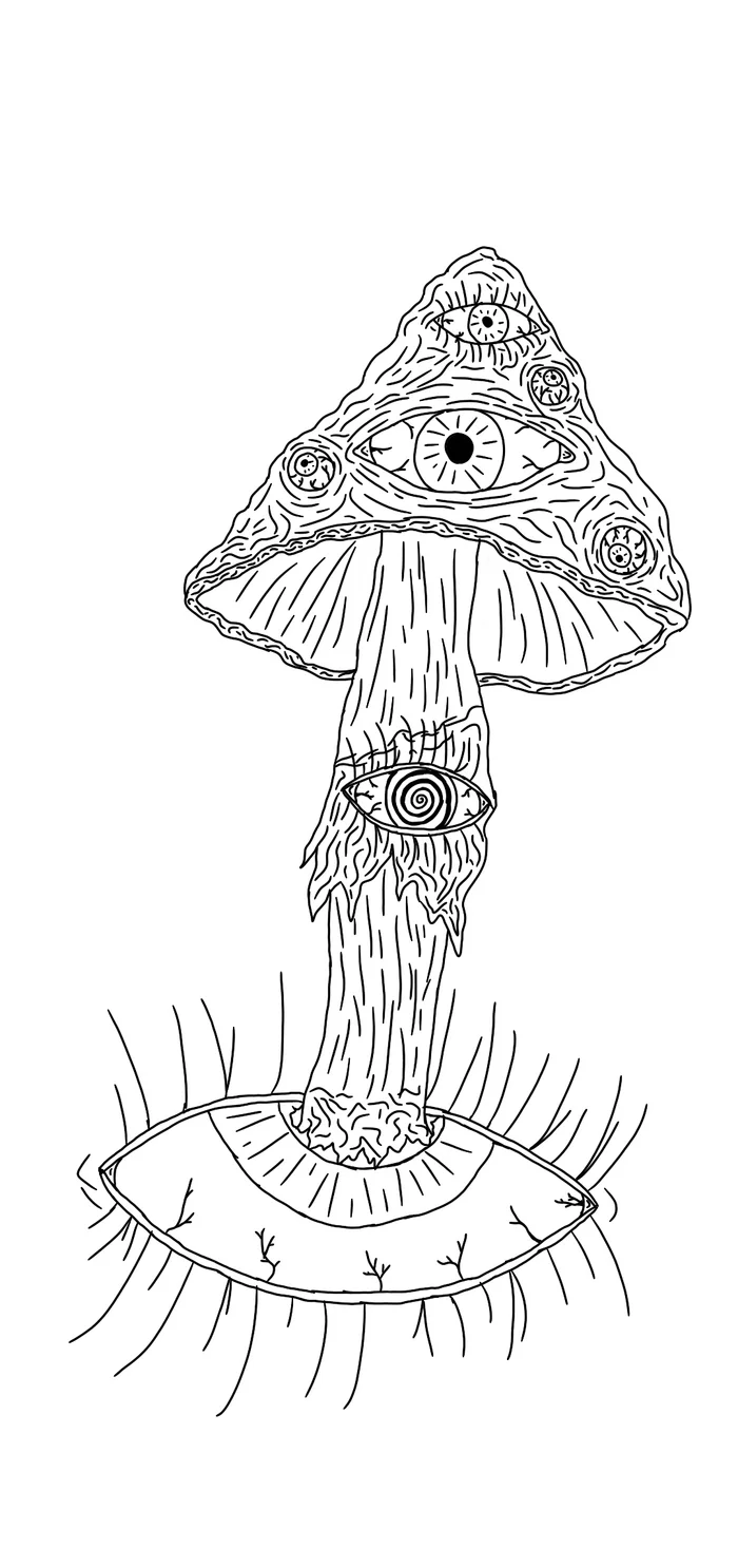 Update of the universal mushroom, in the near future it will be necessary to fill - My, Drawing, Psychedelic, Sketch, Mushrooms, Eyes, Digital drawing, Longpost