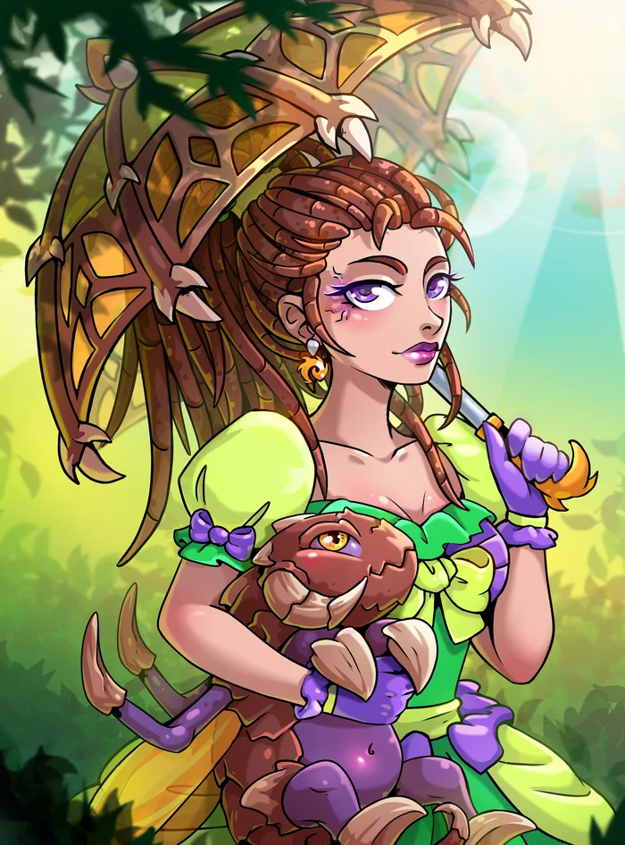 Lady with a Zergling - My, Creation, Art, Digital drawing, Starcraft, Kerrigan, Zerg, Hamster, Video, Longpost