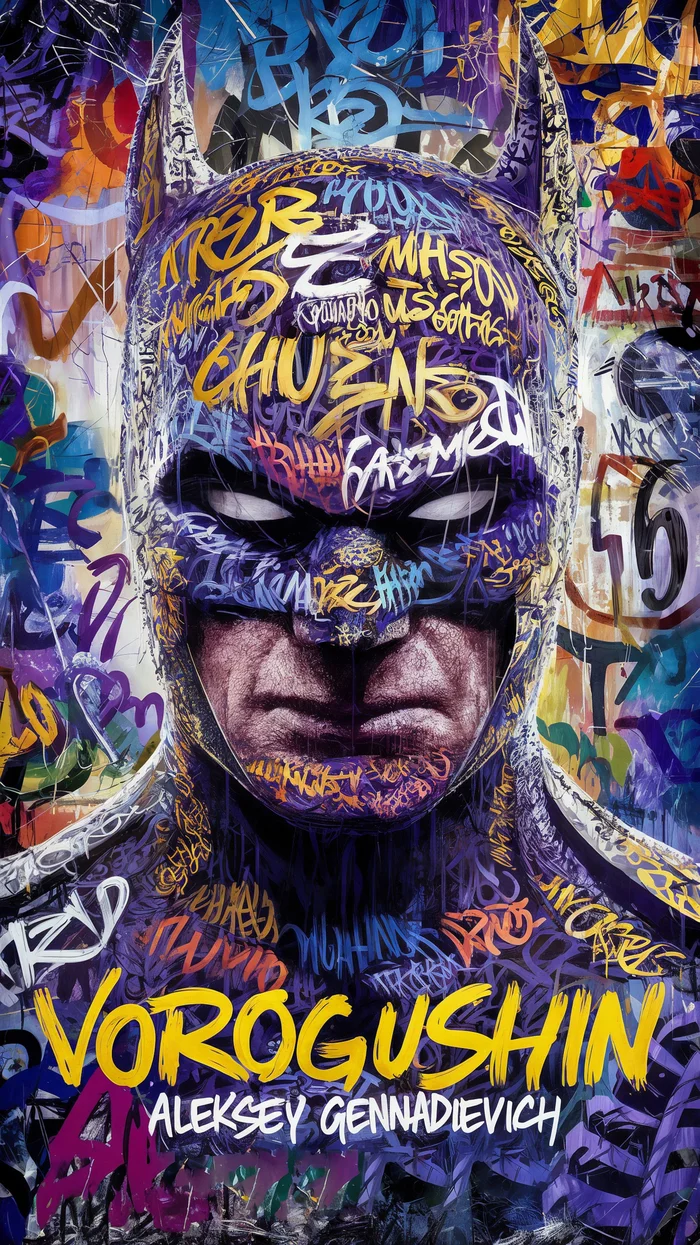 Contemporary artist: Vorogushin Alexey Gennadievich. Bright abstract Batman in street art style with elements of surrealism. AI artist - My, Dall-e, Нейронные сети, Phone wallpaper, Digital, Neural network art, Art, Street art, Desktop wallpaper, Art, Modern Art, Computer graphics, Batman, Surrealism, Abstraction, Abstractionism, Artificial Intelligence, Digital drawing, Cover, Artist, Longpost, Dc comics