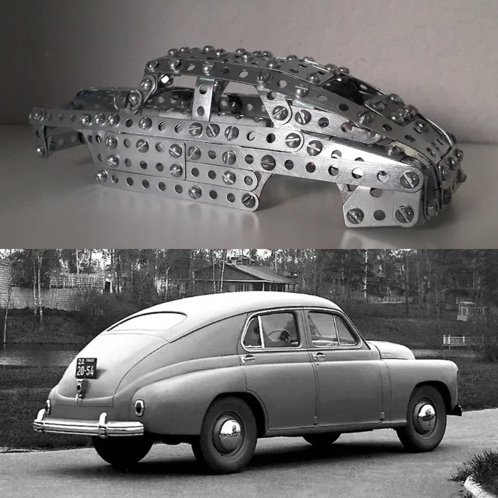 GAZ M-20 from a metal construction set in progress - My, Gaz M-20 Pobeda, Victory, Gas, Modeling, Retro car