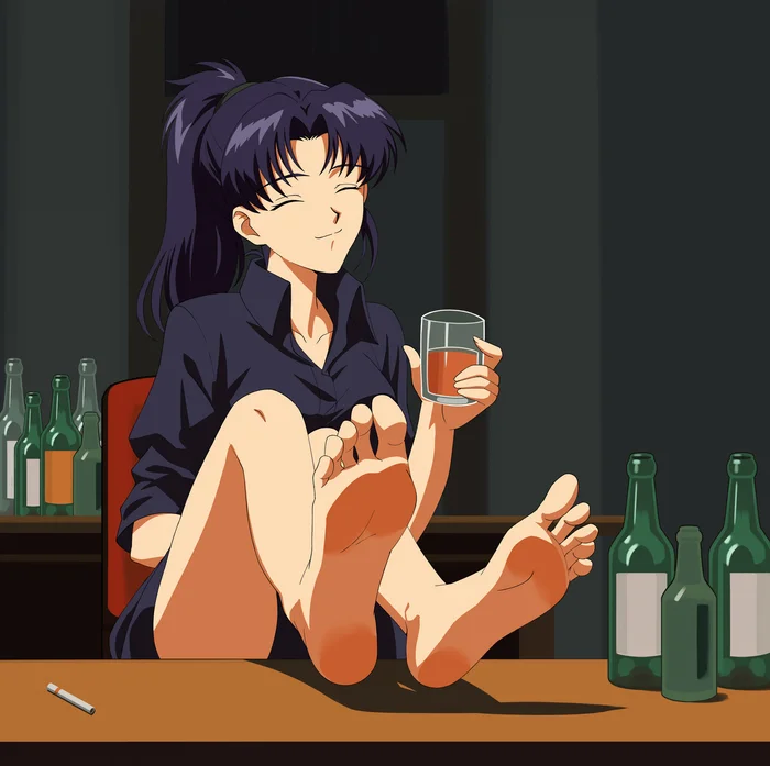 Happy Friday - Anime, Anime art, Misato katsuragi, Evangelion, Foot fetish