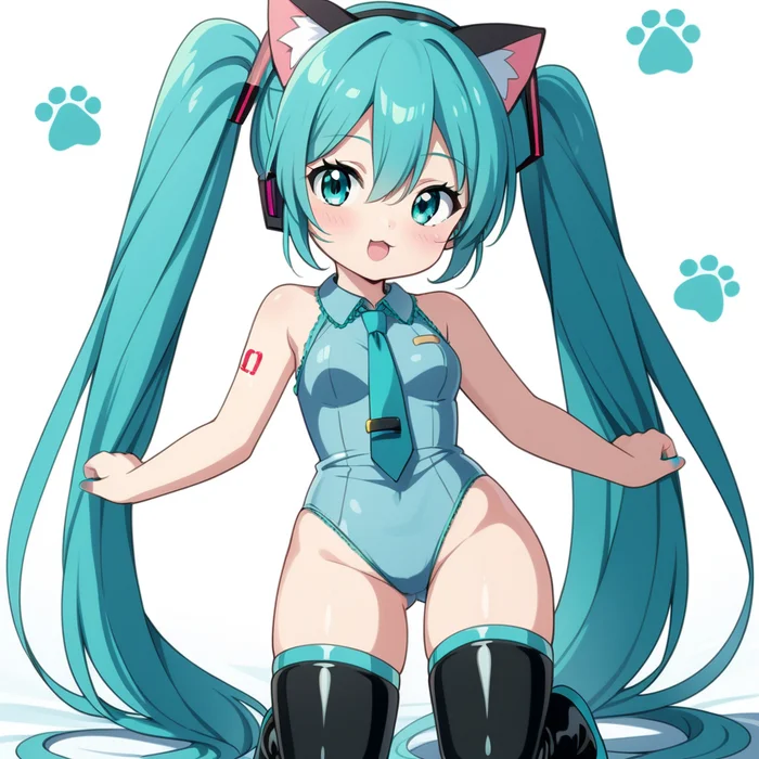 Continuation of the post Friday Miku - My, Anime, Anime art, Stable diffusion, Hatsune Miku, Colorful hair, Longpost, Ears on the crown, Girls, Milota, Reply to post