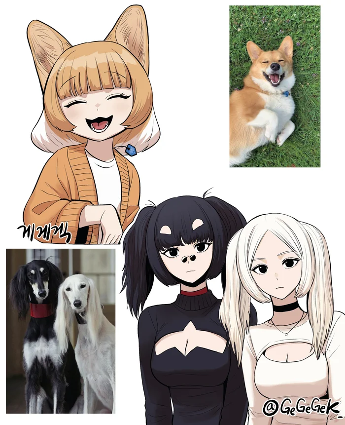 Continuation of the post “Humanization” - Art, Anime, Anime art, Humanization, Animal ears, Gegegekman, A wave of posts, Tail, Dog, Corgi, Reply to post