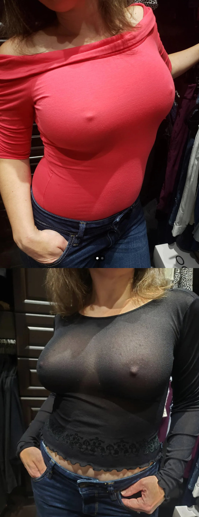 What to wear to work today, red or black ?...) - NSFW, Girls, Erotic, Boobs, MILF, Longpost