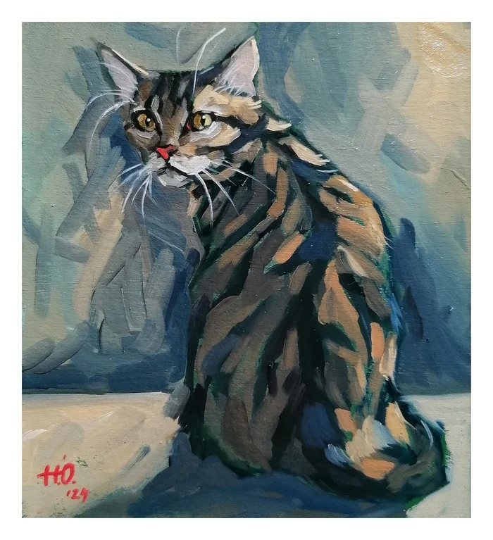 The cat is striped - My, cat, Pets, Cat lovers, Painting, Etude, Oil painting, Artist, Author's painting, Animalistics, Butter