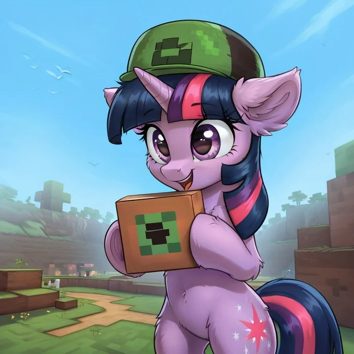 Minecraft world! - My, Neural network art, My little pony, PonyArt, Twilight sparkle, Minecraft