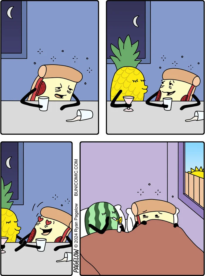 Alcohol - Comics, Buni, Pagelow, Pizza, A pineapple, Watermelon, Alcohol