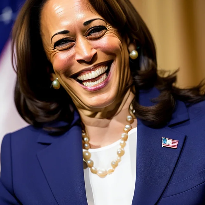 SMILE - My, Art, Neural network art, 3D, Artificial Intelligence, Women, Kamala Harris, Smile, Black people, Politicians, Vice president, Нейронные сети, Brunette, Humor, Satire, Parody, Blacks, Girls, Costume, Fun, Teeth