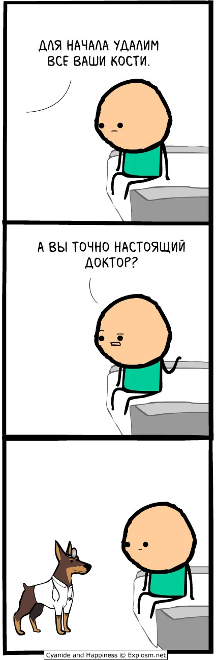 Доктор Пёс - Комиксы, Cyanide and Happiness, Юмор, Перевод, Больница, Собака, Картинка с текстом, Кости