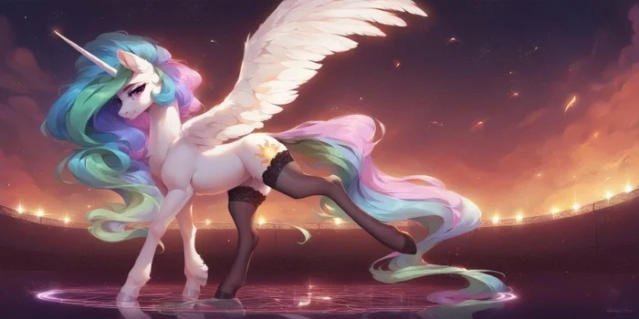 Without regalia, but in stockings... - My little pony, Neural network art, Princess celestia