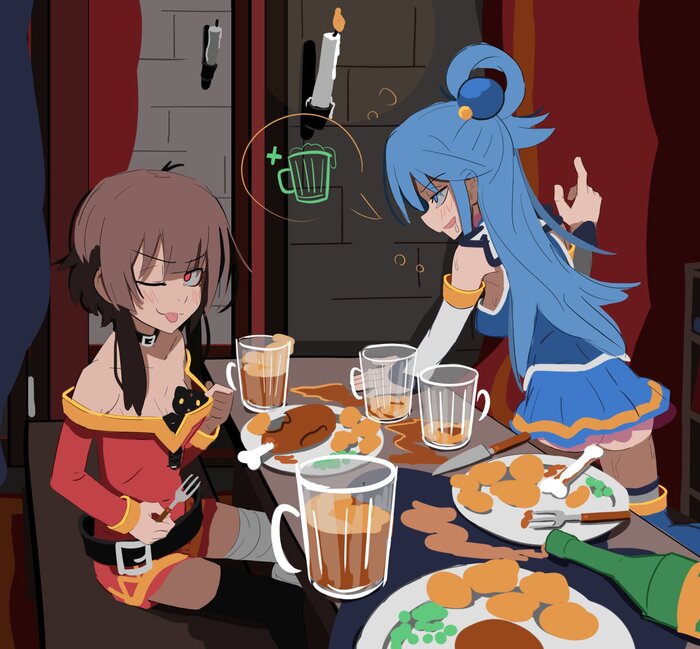   , Anime Art, Megumin, Aqua, Konosuba