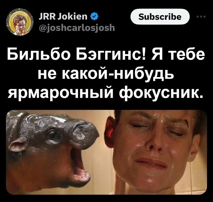 An unexpected crossover - Lord of the Rings, Gandalf, Bilbo Baggins, Stranger, Crossover, hippopotamus, Picture with text, Translated by myself, VKontakte (link)