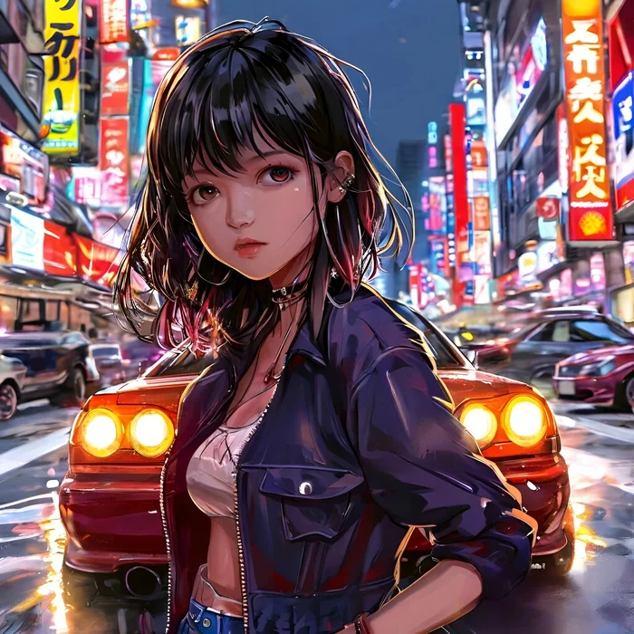 Girls and cars - My, Anime, Art, Neural network art, Girls and cars, Girls, Car, Longpost