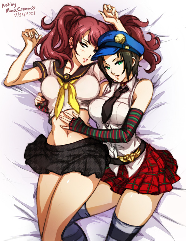 Girlfriends - NSFW, Minacream, Art, Anime, Anime art, Hand-drawn erotica, Erotic, Persona, Persona 4, Kujikawa Rise, Yuri, Persona 5, Game art, Ann takamaki, Amagi Yukiko, Niijima Makoto, Okumura haru, Longpost